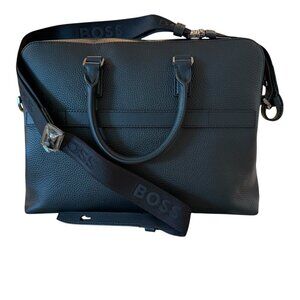 HUGO BOSS Men's Morval Black Leather Messenger